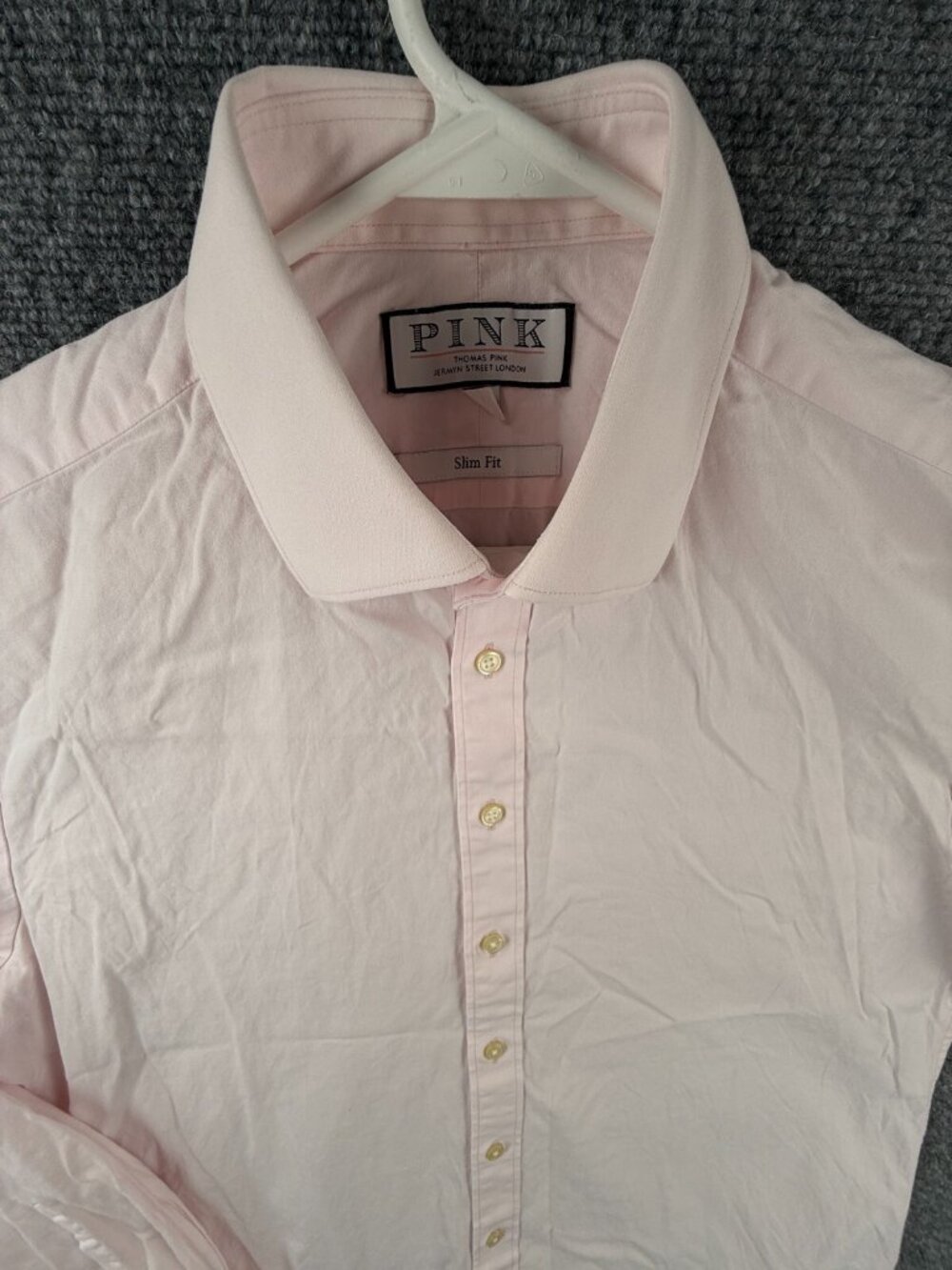 Thomas Pink Long Sleeve Button Up Shirt Cotton Men Pink Slim Fit Size 16 Adult